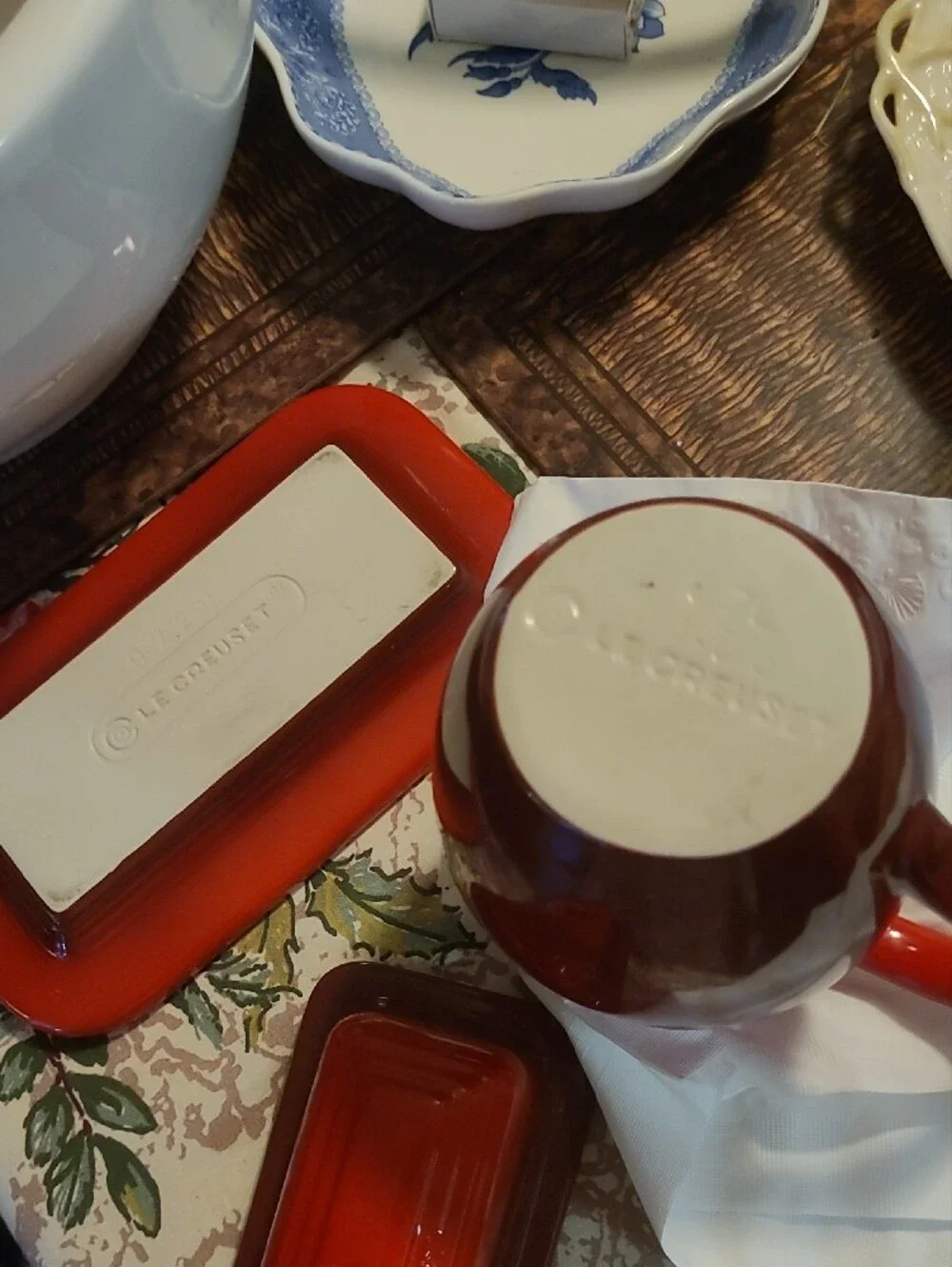 Red Ceramic Pitcher and Butter Dish - LeCreuset Both Are Le Creuset